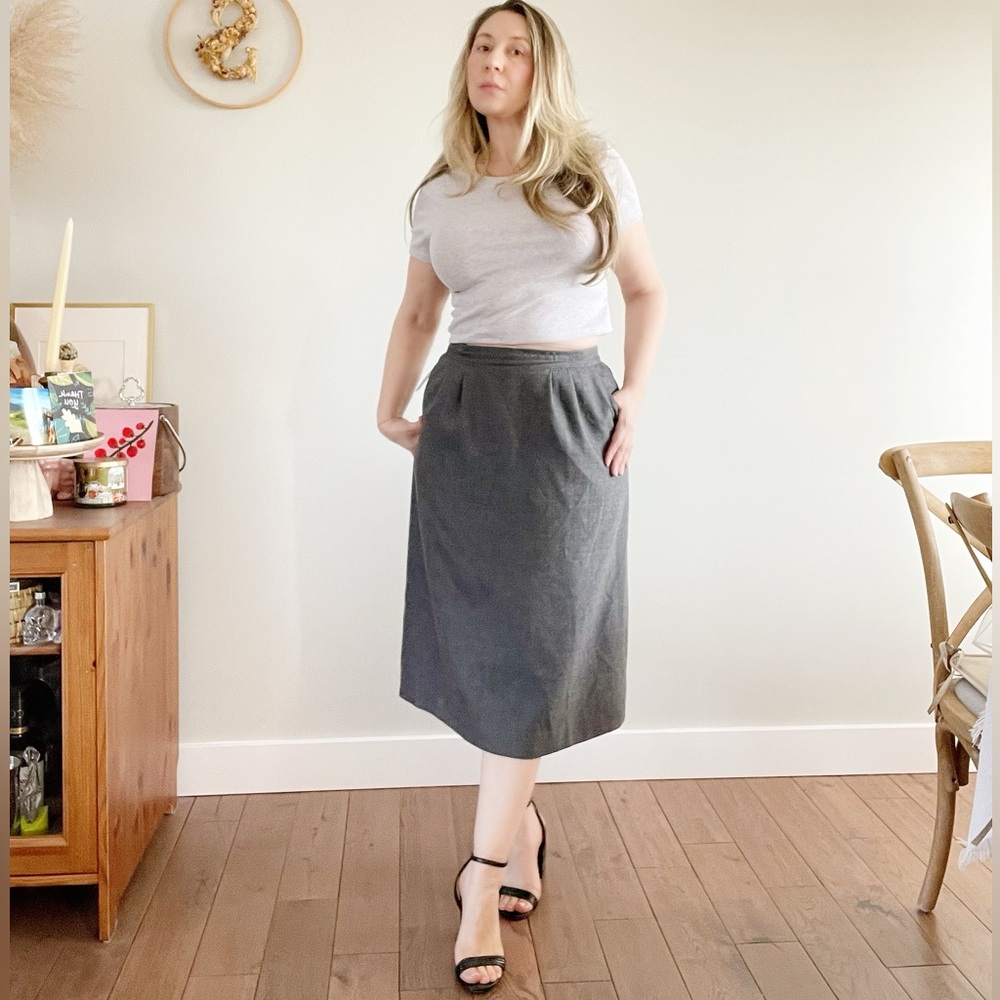 Vintage Gray100% Wool midi Skirt